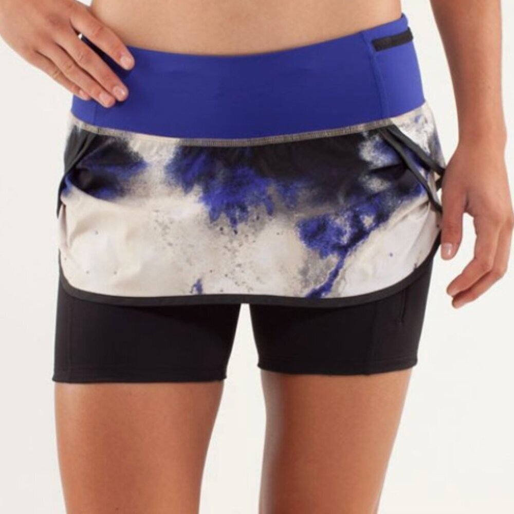 Lululemon Run: Speed Squad Skirt Skort Shorts, Milky Way Blue Black White, 6